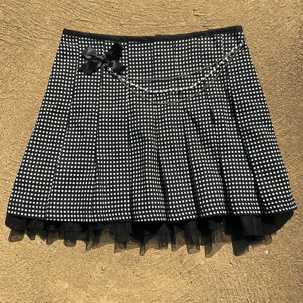 Polka Dot Black & White Mini Skirt with Chains & Tulle by Wrapper Juniors Size 7